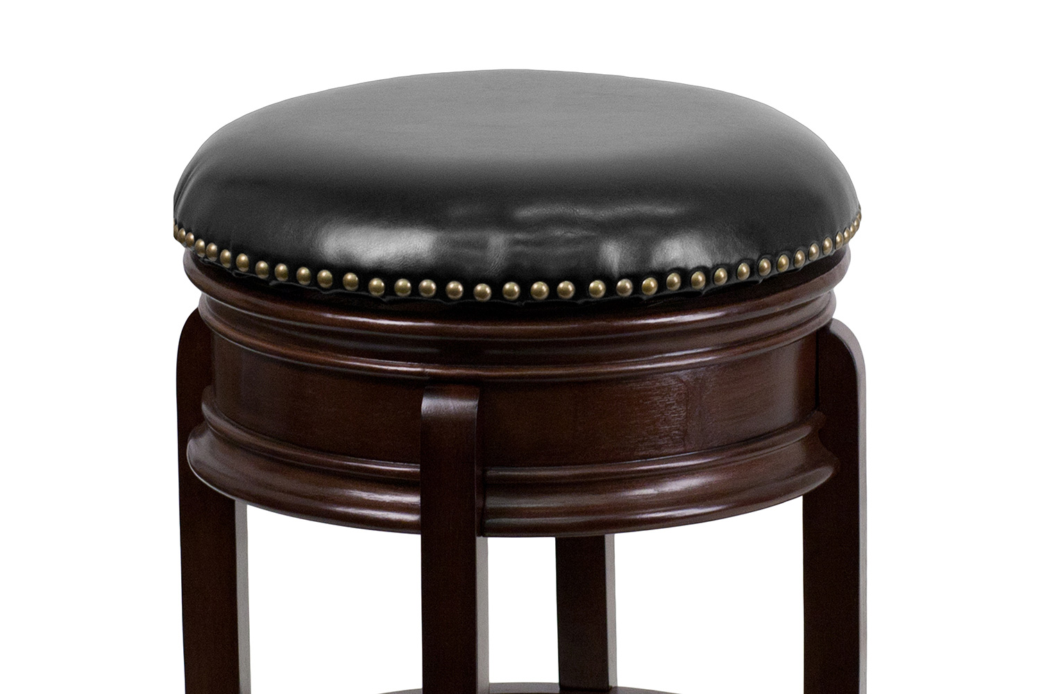 BLNK - Carol LeatherSoft Backless Cappuccino Wood Counter Height Stool with Carved Apron and Swivel Seat