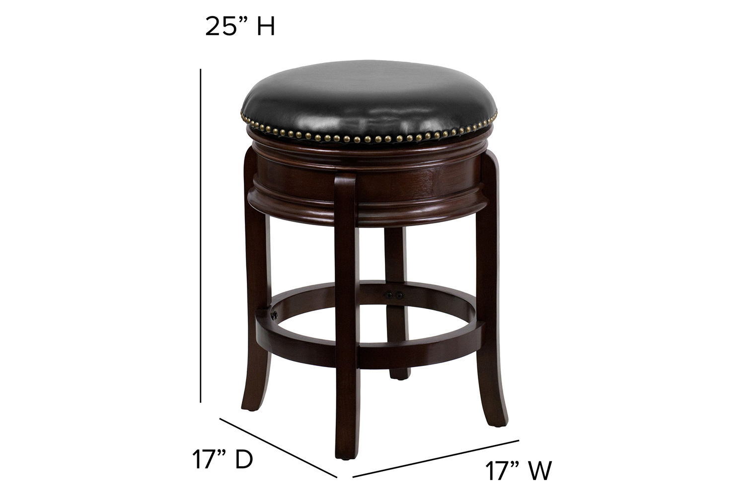 BLNK - Carol LeatherSoft Backless Cappuccino Wood Counter Height Stool with Carved Apron and Swivel Seat