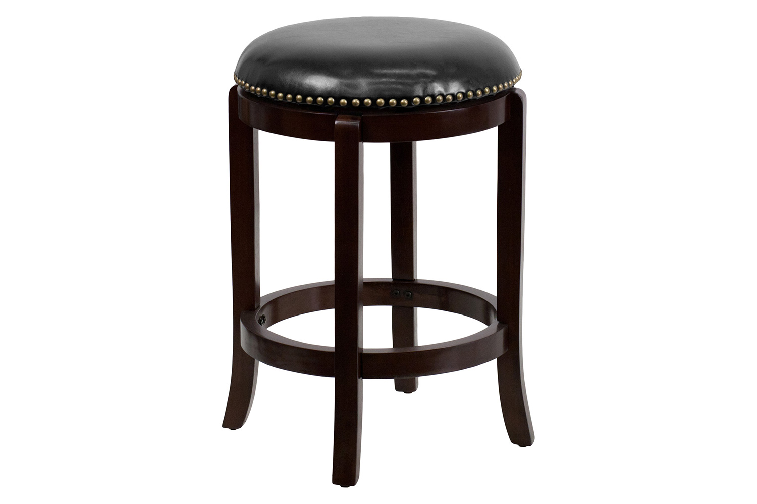 BLNK - Margaret Wood Backless Counter Height Stool with Black Swivel Seat