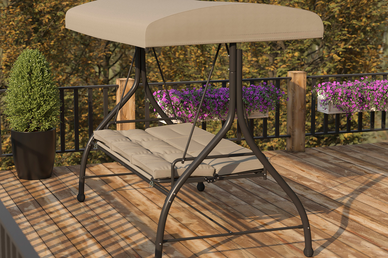 BLNK Tellis Outdoor Steel 3-Seat Converting Patio Swing Canopy Hammock with Cushions - Tan