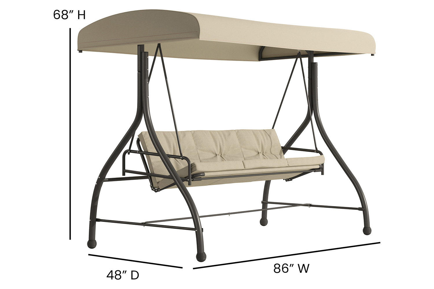 BLNK Tellis Outdoor Steel 3-Seat Converting Patio Swing Canopy Hammock with Cushions - Tan