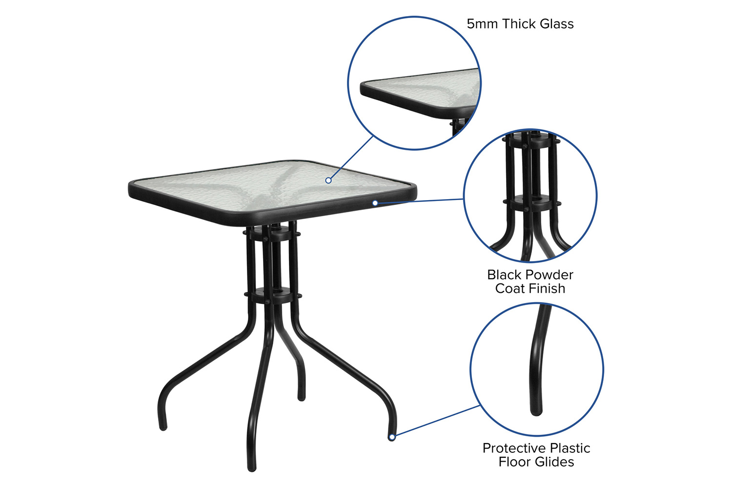 BLNK Square Metal Tempered Glass Table - 23.5"W