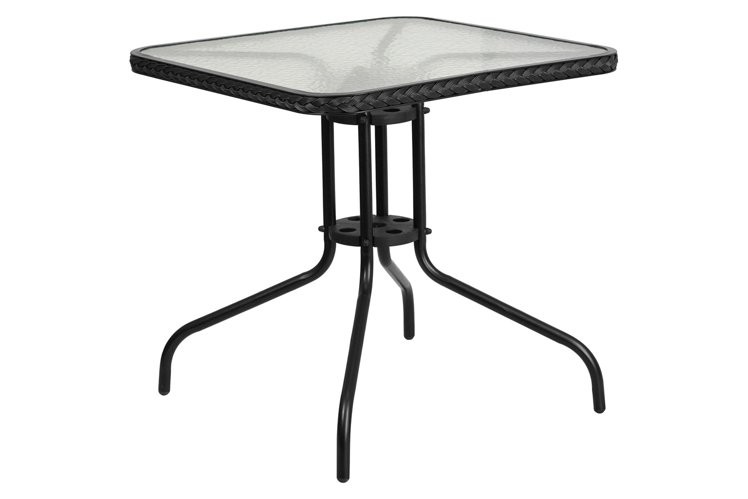 BLNK Square Metal Tempered Glass Table with Rattan Edging - Black