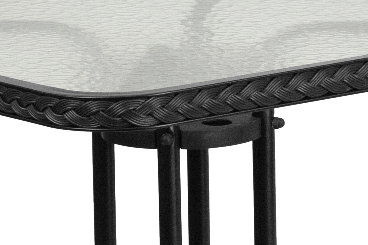 BLNK Square Metal Tempered Glass Table with Rattan Edging - Black