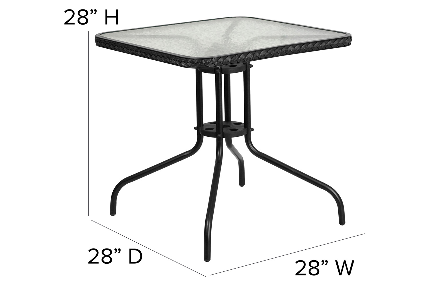 BLNK Square Metal Tempered Glass Table with Rattan Edging - Black