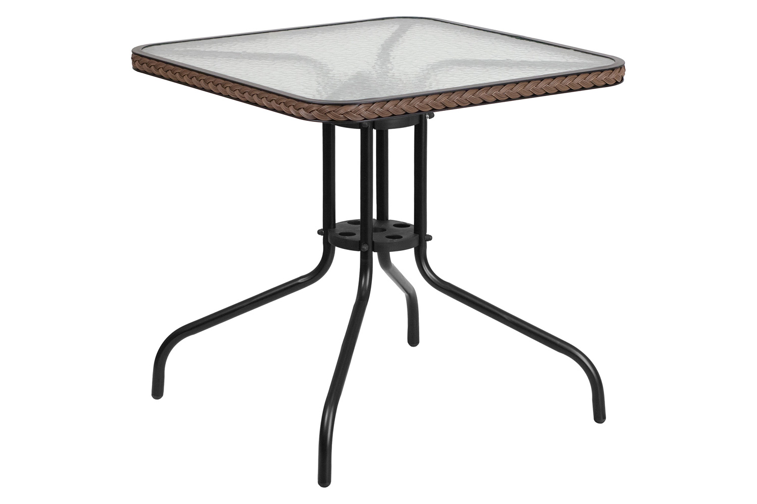 BLNK Square Metal Tempered Glass Table with Rattan Edging - Dark Brown