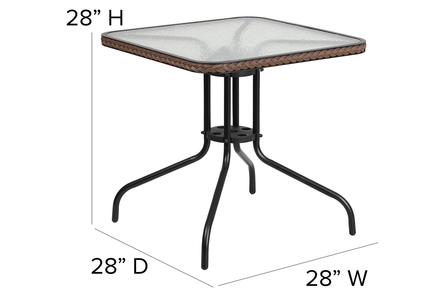 BLNK Square Metal Tempered Glass Table with Rattan Edging - Dark Brown