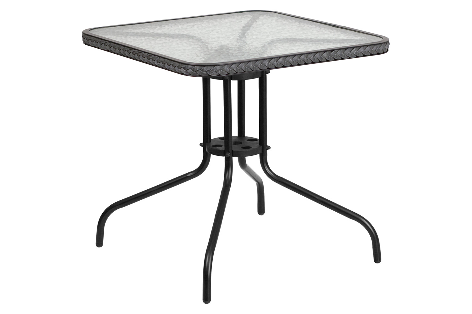 BLNK - Square Metal Tempered Glass Table with Rattan Edging