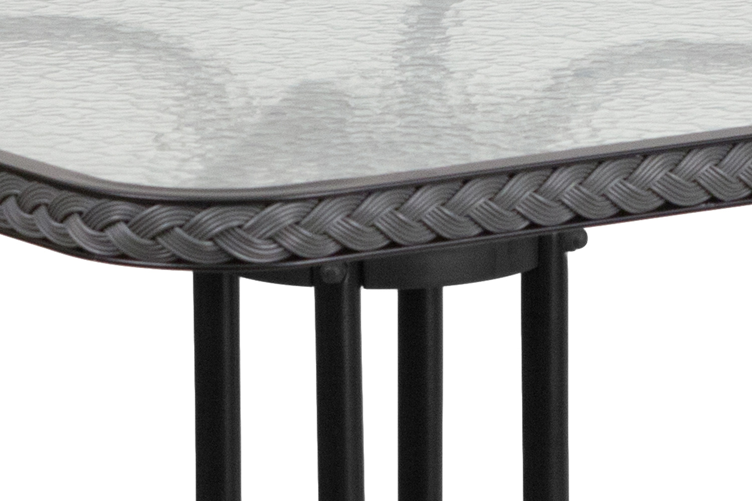 BLNK Square Metal Tempered Glass Table with Rattan Edging - Gray