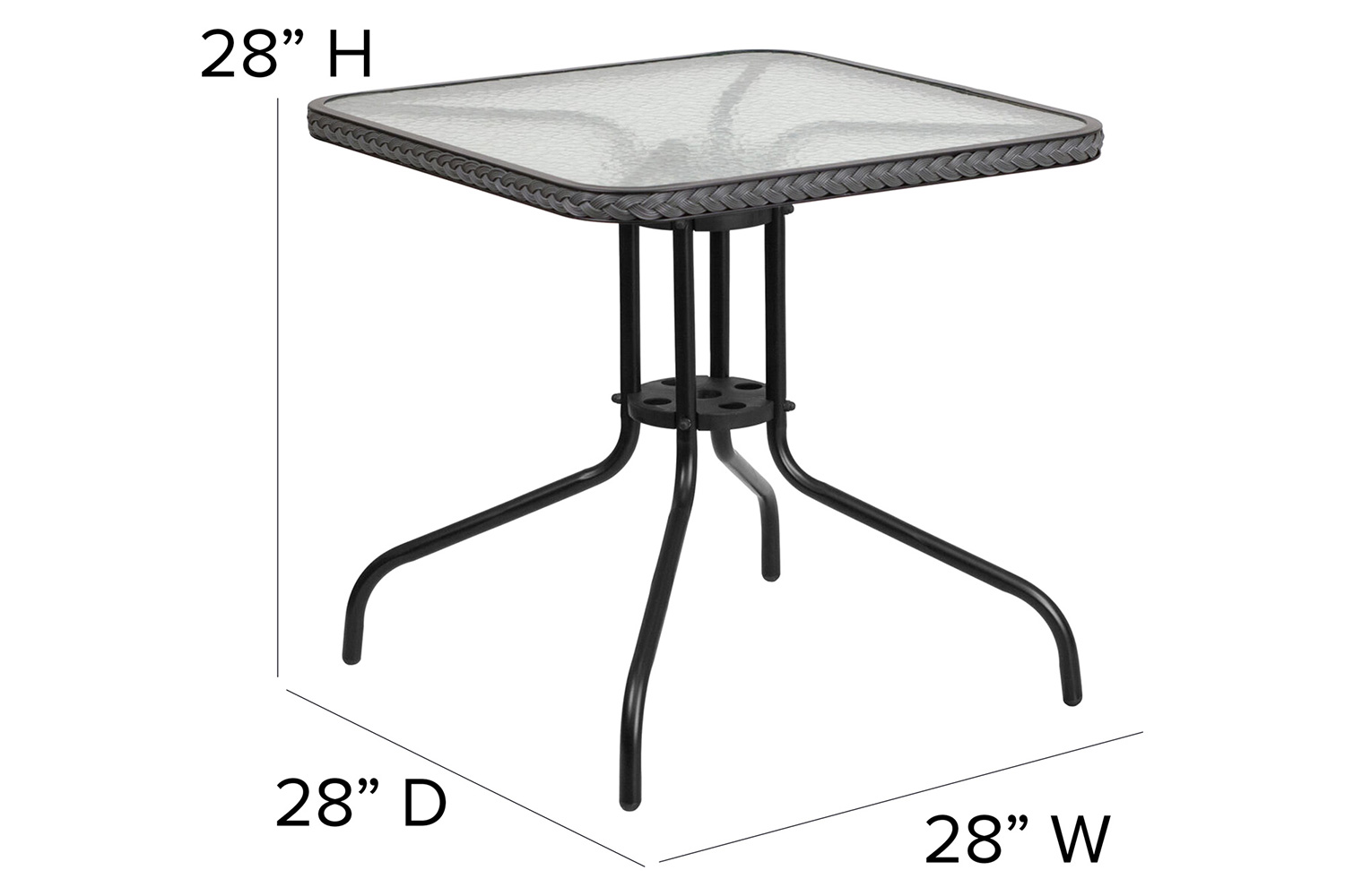 BLNK Square Metal Tempered Glass Table with Rattan Edging - Gray