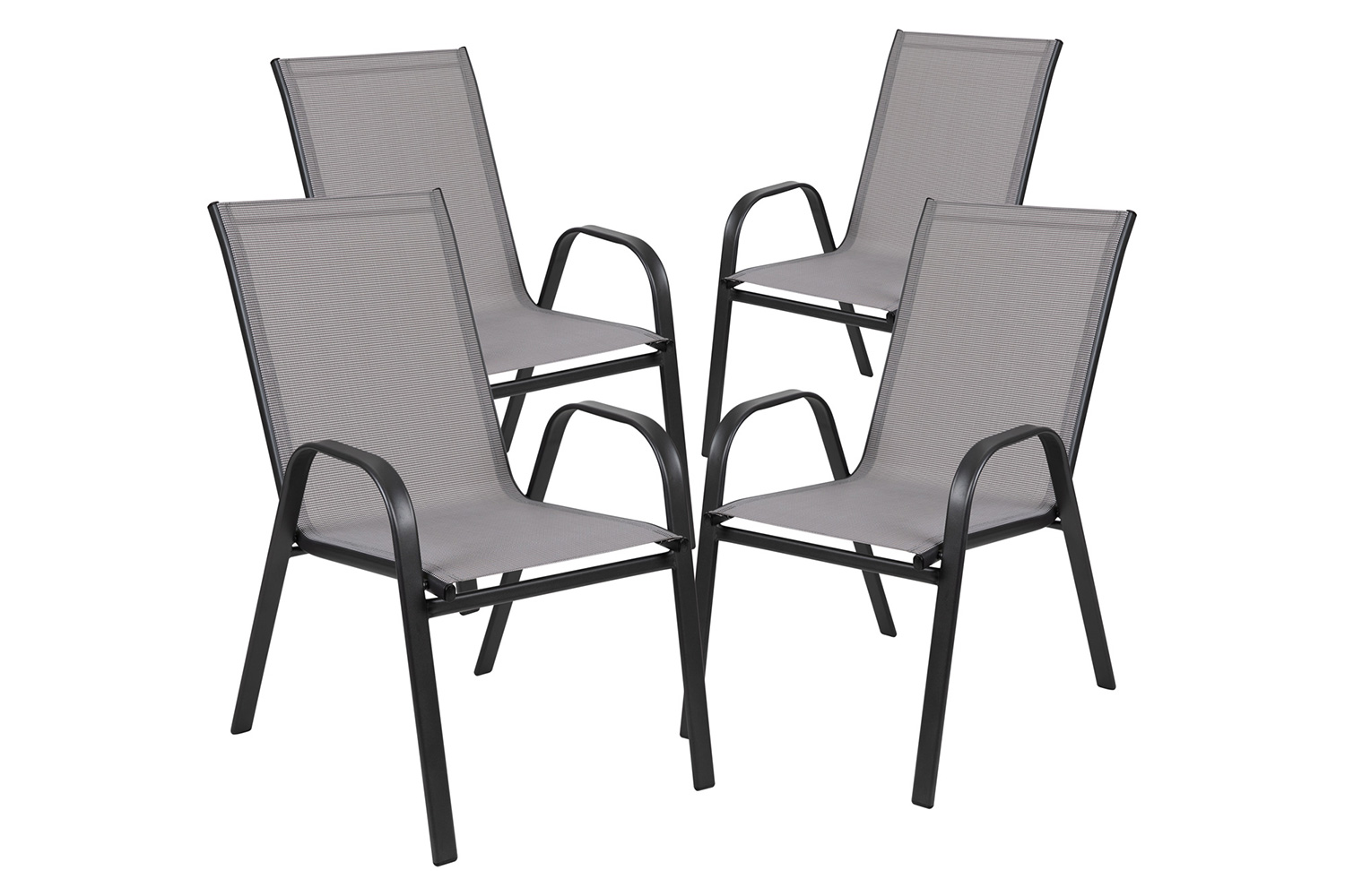 BLNK Brazos Outdoor Patio Dining Set with Tempered Glass Patio Table with Umbrella Hole and 6 Flex Comfort Stack Chairs 7 Piece - Gray