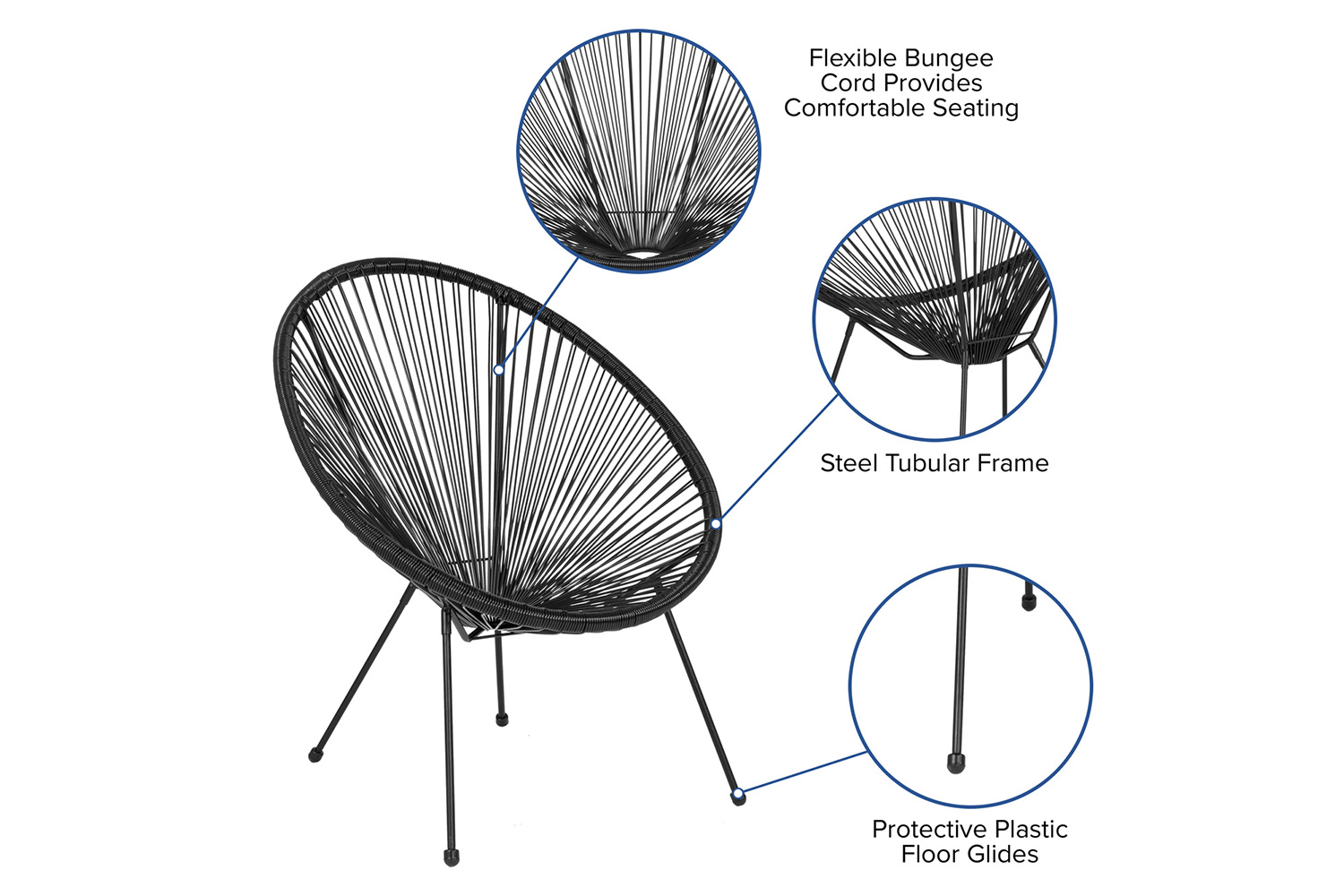 BLNK Valencia Oval Comfort Series Take Ten Papasan Lounge Chair - Black