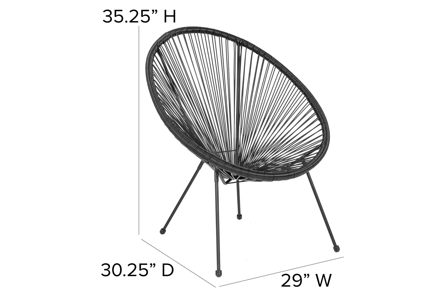 BLNK Valencia Oval Comfort Series Take Ten Papasan Lounge Chair - Black