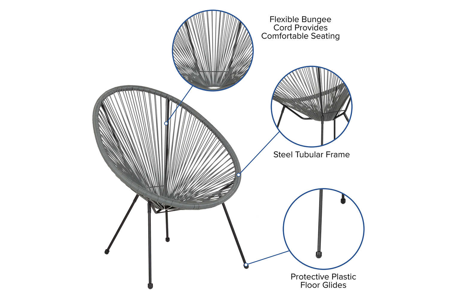 BLNK Valencia Oval Comfort Series Take Ten Papasan Lounge Chair - Gray