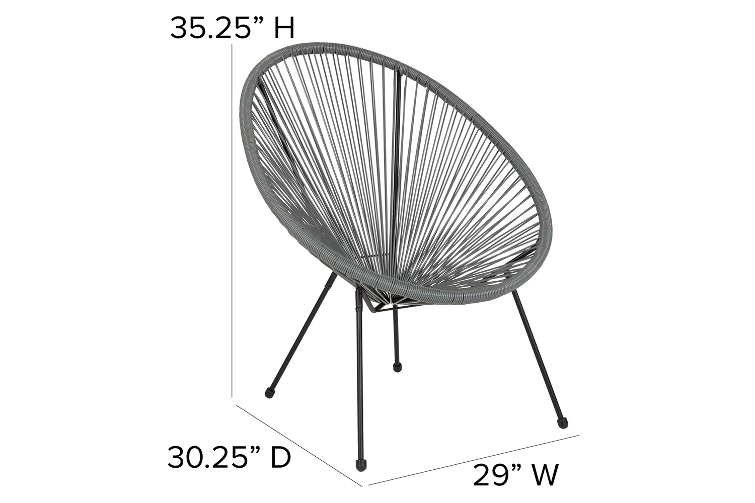 BLNK Valencia Oval Comfort Series Take Ten Papasan Lounge Chair - Gray