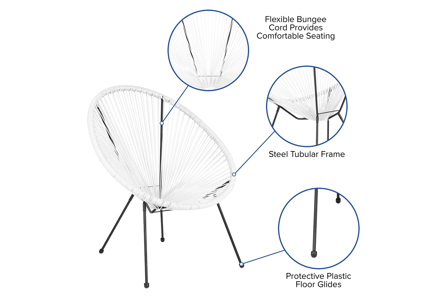 BLNK Valencia Oval Comfort Series Take Ten Papasan Lounge Chair - White