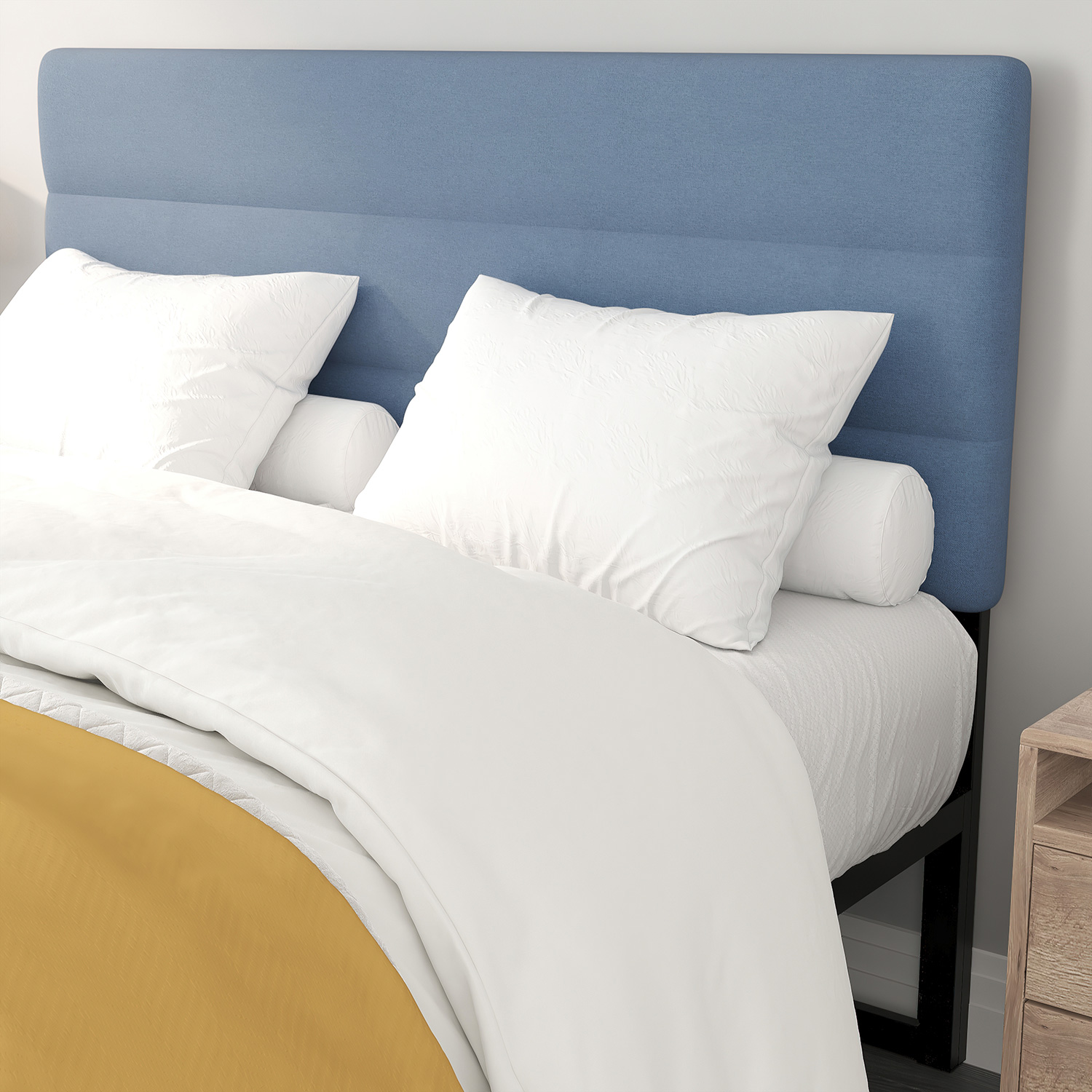 BLNK Paxton Fabric Channel Stitched Upholstered Adjustable Height Headboard - Blue, Queen Size