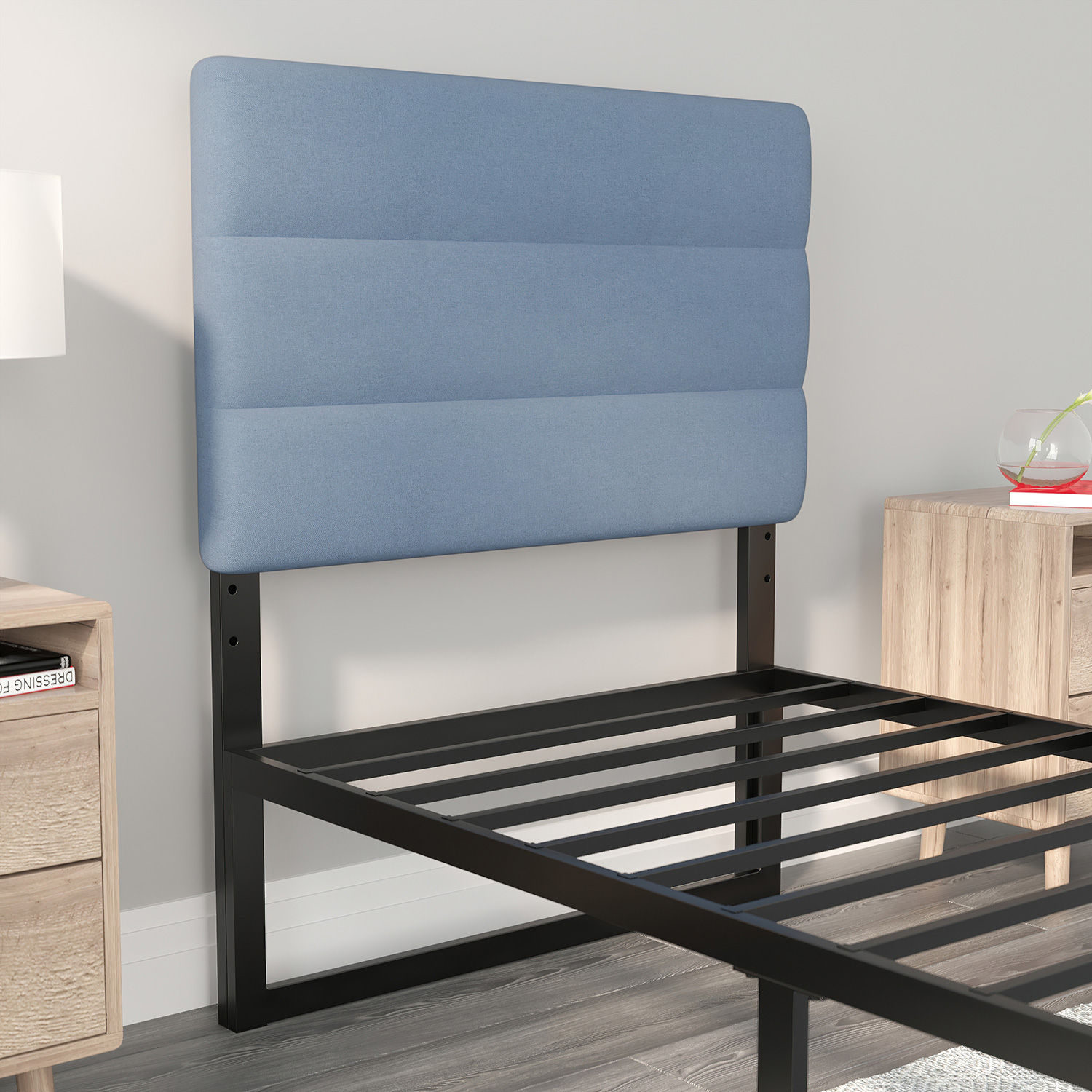 BLNK Paxton Fabric Channel Stitched Upholstered Adjustable Height Headboard - Blue, Twin Size