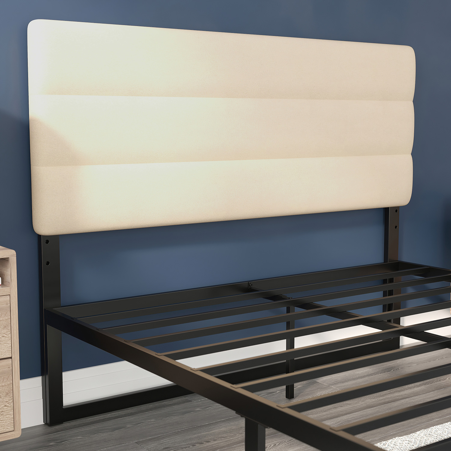 BLNK Paxton Fabric Channel Stitched Upholstered Adjustable Height Headboard - Cream, Queen Size