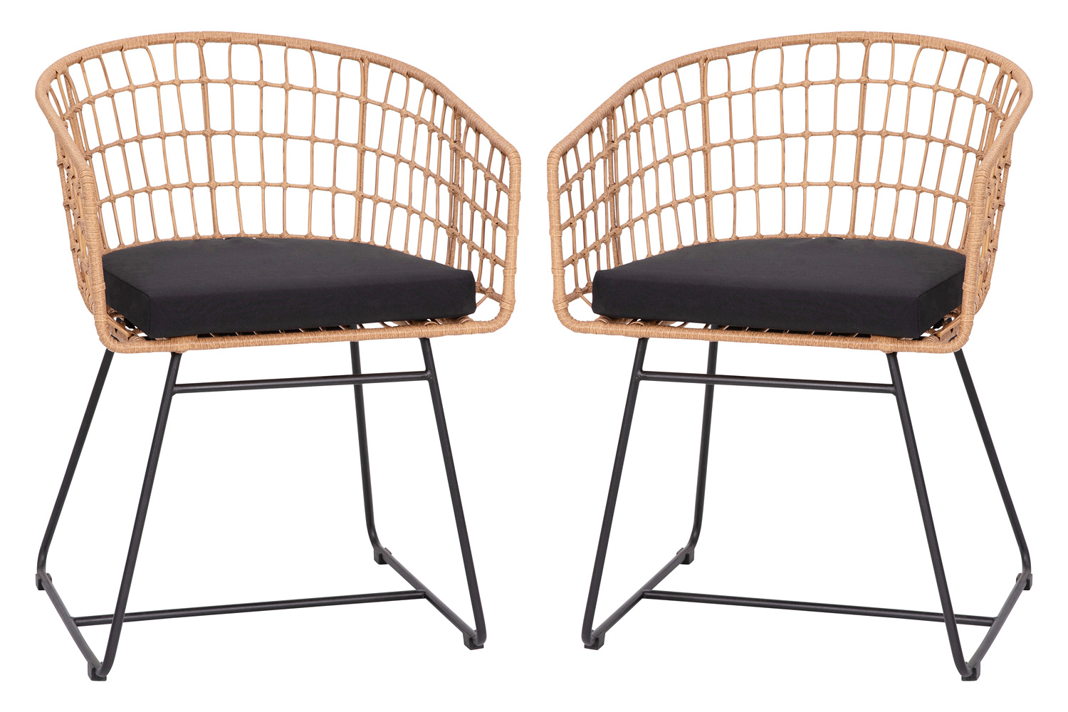 BLNK Devon Indoor-Outdoor Patio Boho Club Chairs Set of 2 - Black