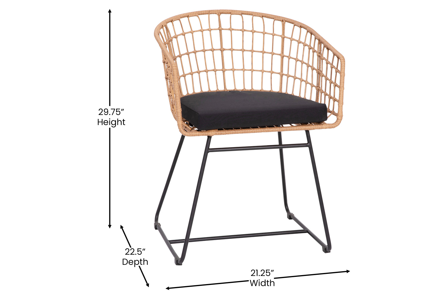 BLNK Devon Indoor-Outdoor Patio Boho Club Chairs Set of 2 - Black