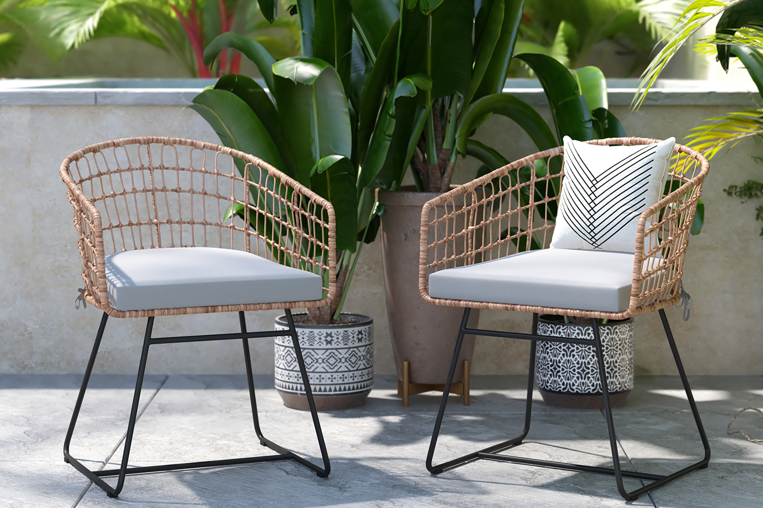 BLNK - Devon Indoor-Outdoor Patio Boho Club Chairs Set of 2