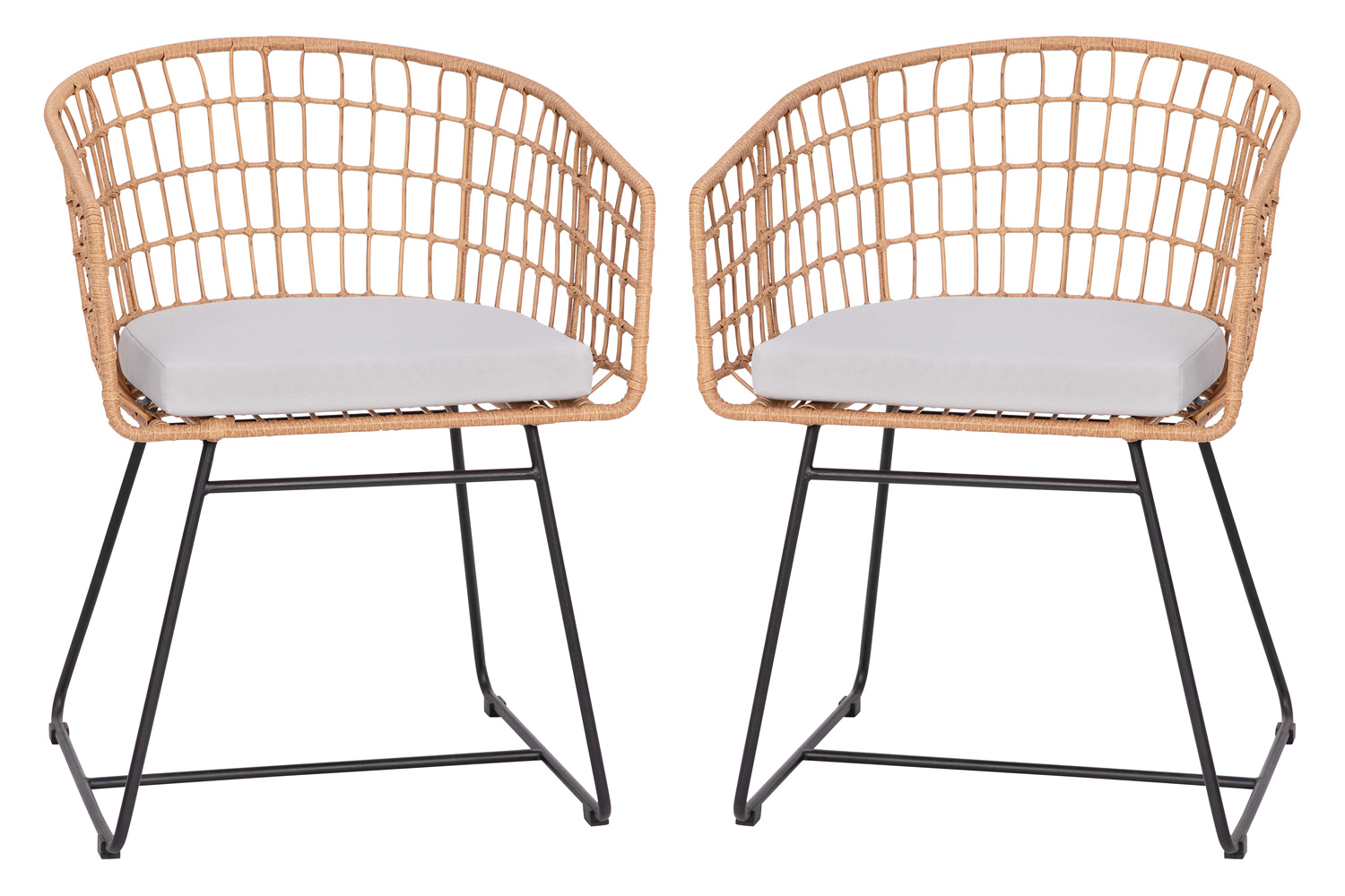 BLNK Devon Indoor-Outdoor Patio Boho Club Chairs Set of 2 - Light Gray