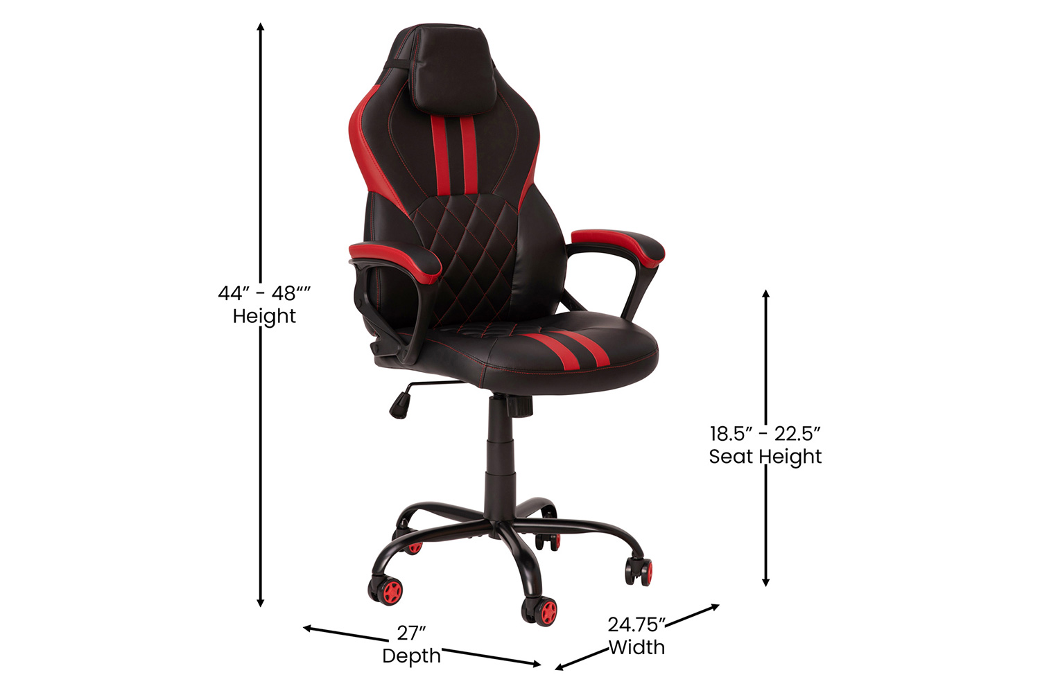 BLNK Stone Ergonomic Designer Adjustable Office Computer Chair with Red Dual Wheel Casters - Black/Red