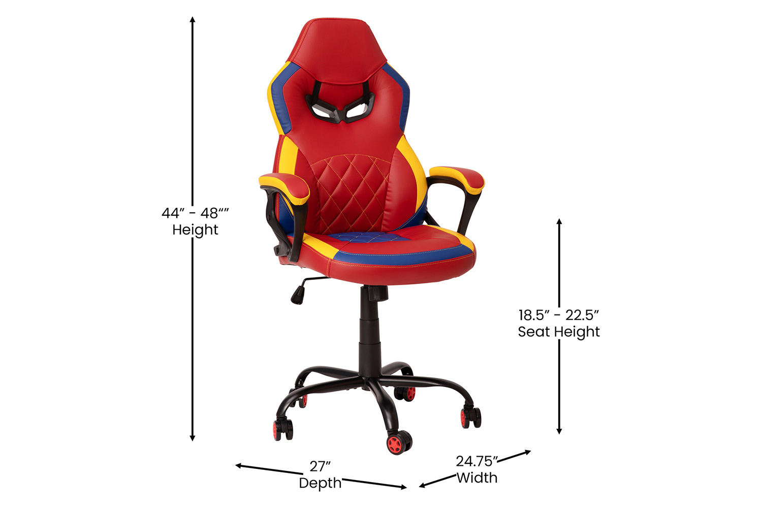 BLNK Stone Ergonomic Designer Adjustable Office Computer Chair with Red Dual Wheel Casters - Red & Yellow