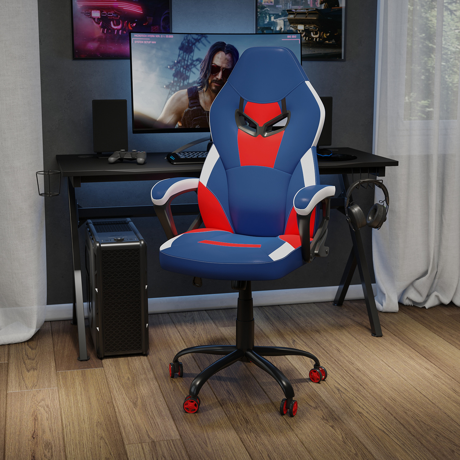 BLNK - Stone Ergonomic Designer Adjustable Office Computer Chair with Red Dual Wheel Casters