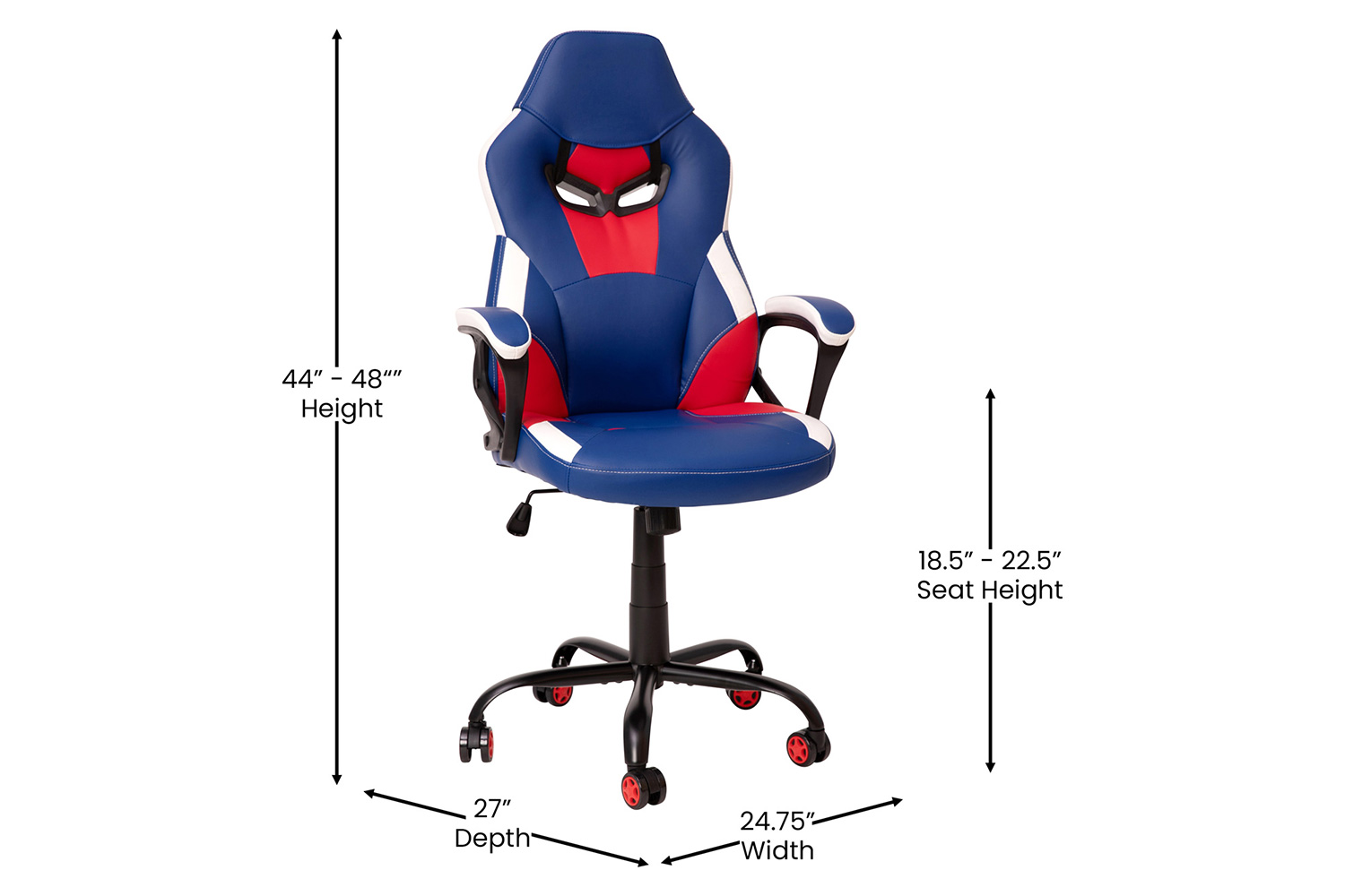 BLNK Stone Ergonomic Designer Adjustable Office Computer Chair with Red Dual Wheel Casters - Red/Blue