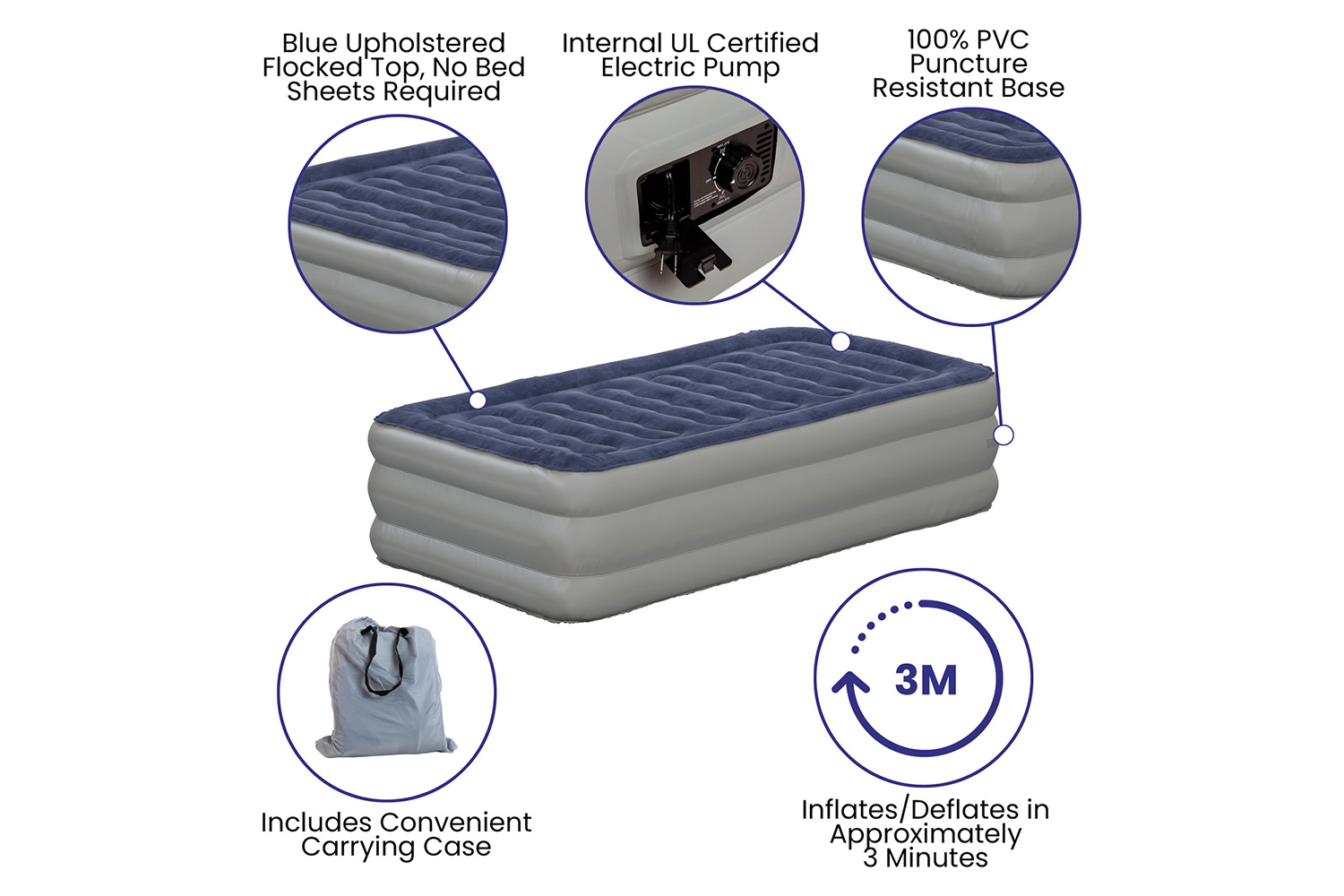 BLNK Kellos Kellos Air Mattress with Internal Electric Pump and Carrying Case - Twin Size