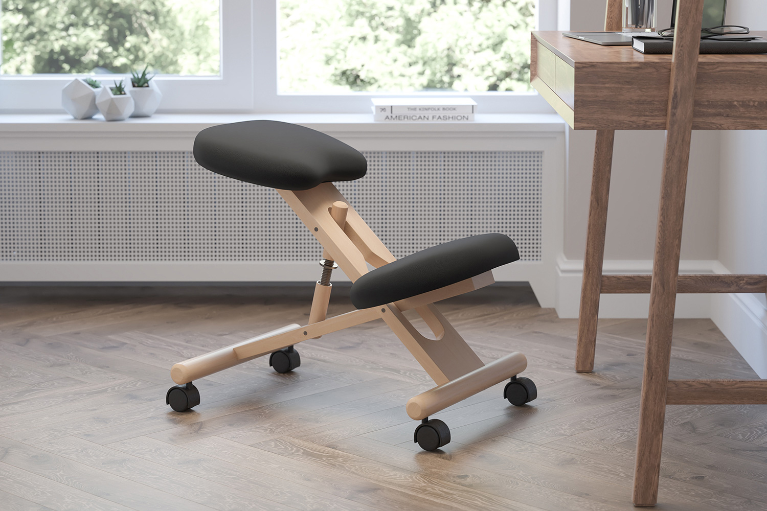 BLNK - Posey Fabric Mobile Wooden Ergonomic Kneeling Office Chair