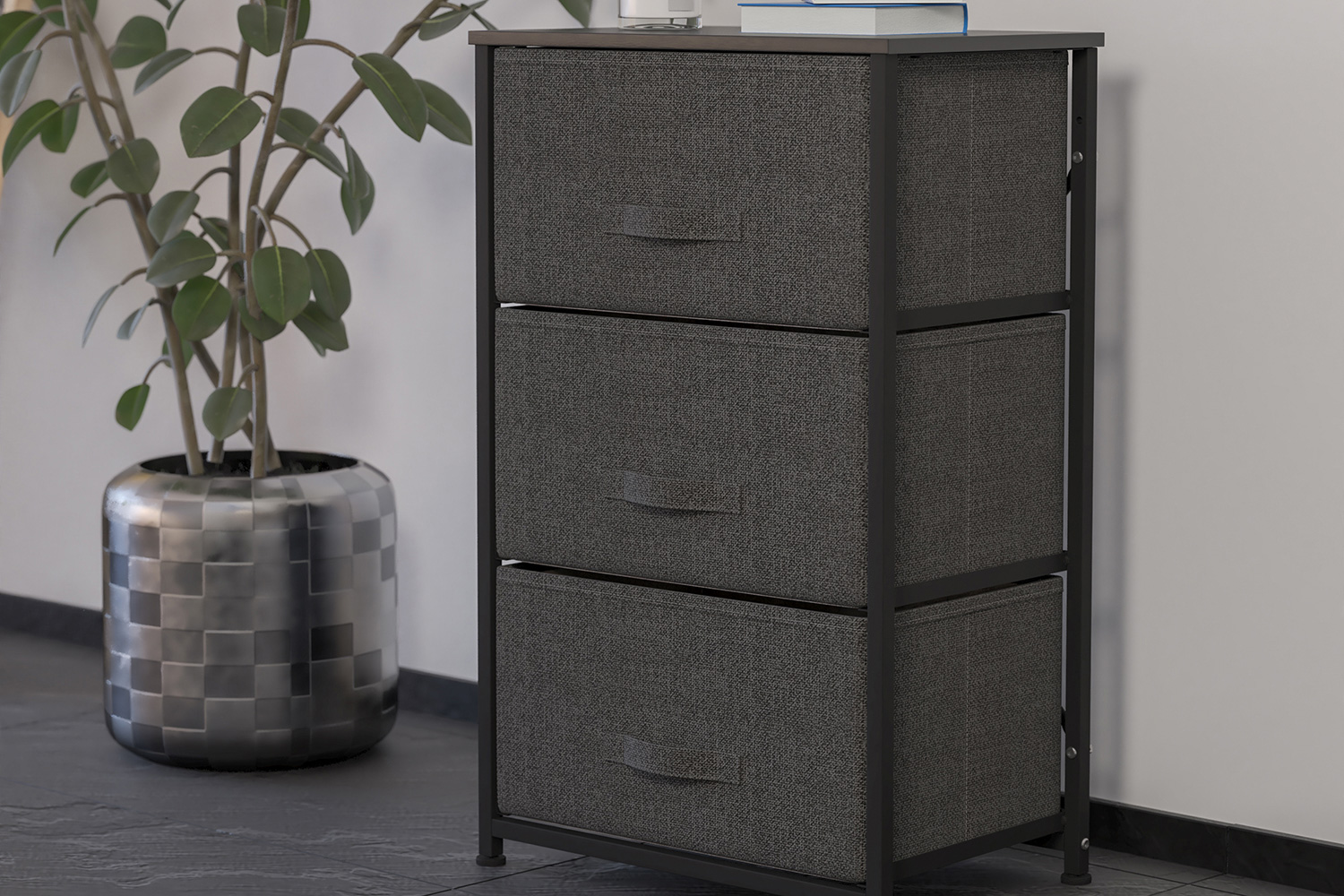 BLNK - Harris 3 Drawer Wood Top Iron Frame Vertical Storage Dresser with Easy Pull Drawers