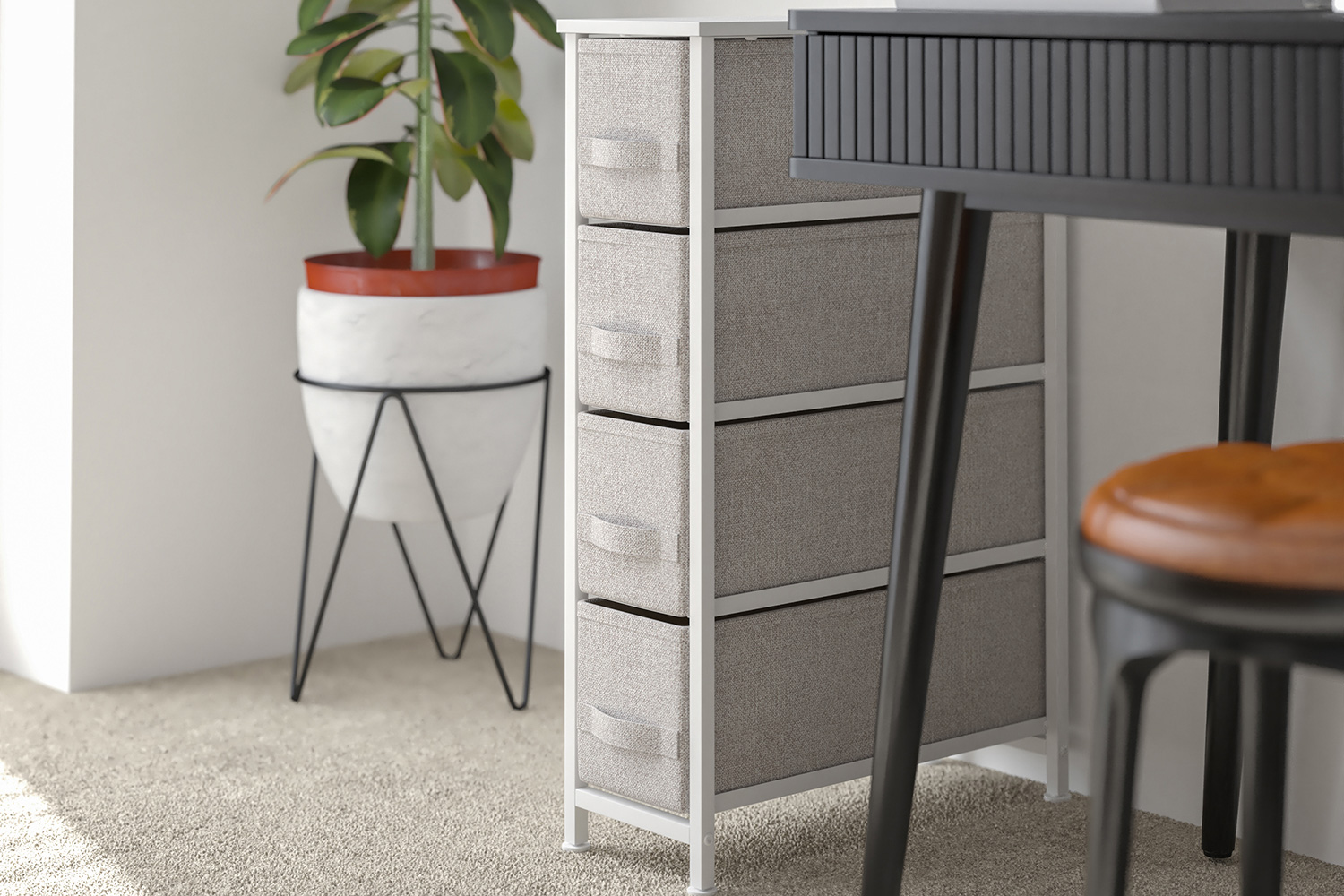 BLNK - Harris 4 Drawer Slim Wood Top Iron Frame Dresser Storage Tower with Easy Pull Drawers