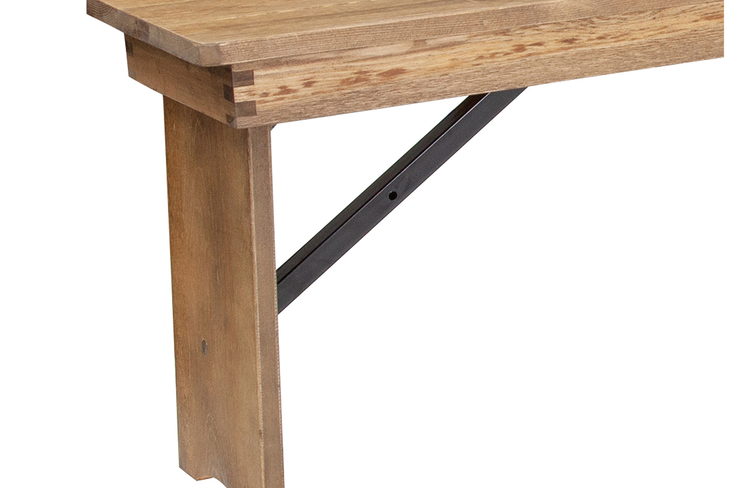 BLNK - HERCULES Series Antique Rustic Solid Pine Folding Farm Bench with 3 Legs