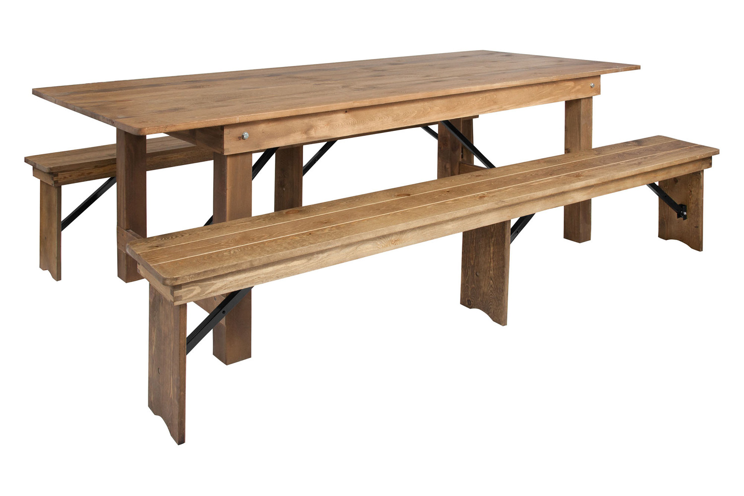 BLNK - HERCULES Series Antique Rustic Folding Farm Table and Two Bench Set