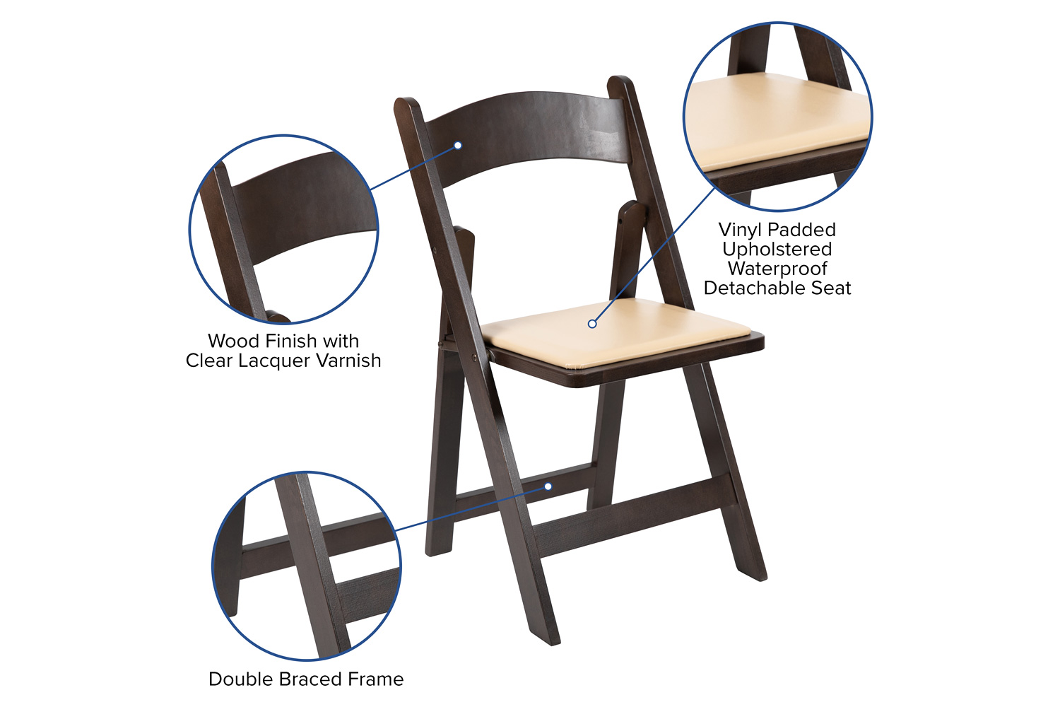BLNK HERCULES Series Wood Folding Chair with Vinyl Padded Seat - Chocolate