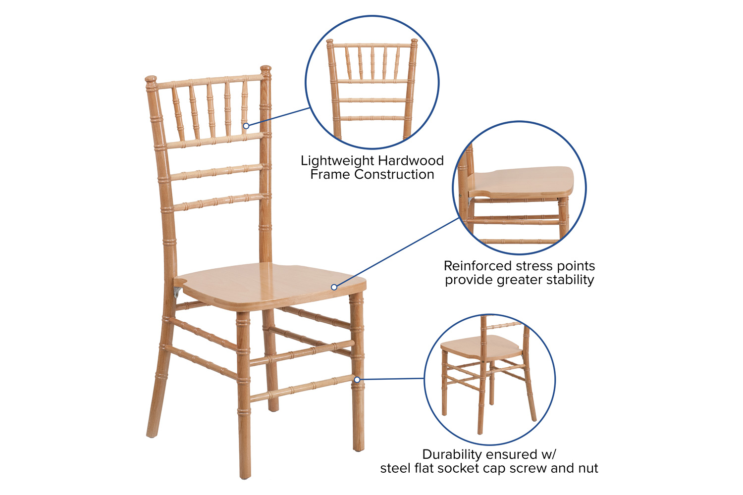 BLNK HERCULES Series Wood Chiavari Chair - Natural