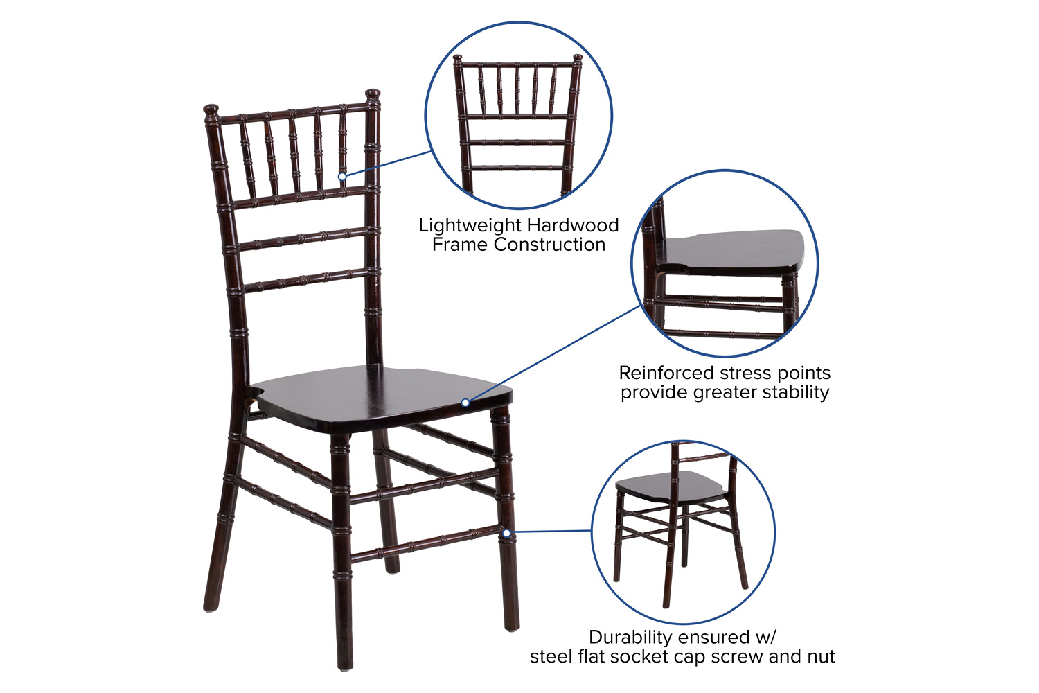 BLNK HERCULES Series Wood Chiavari Chair - Walnut