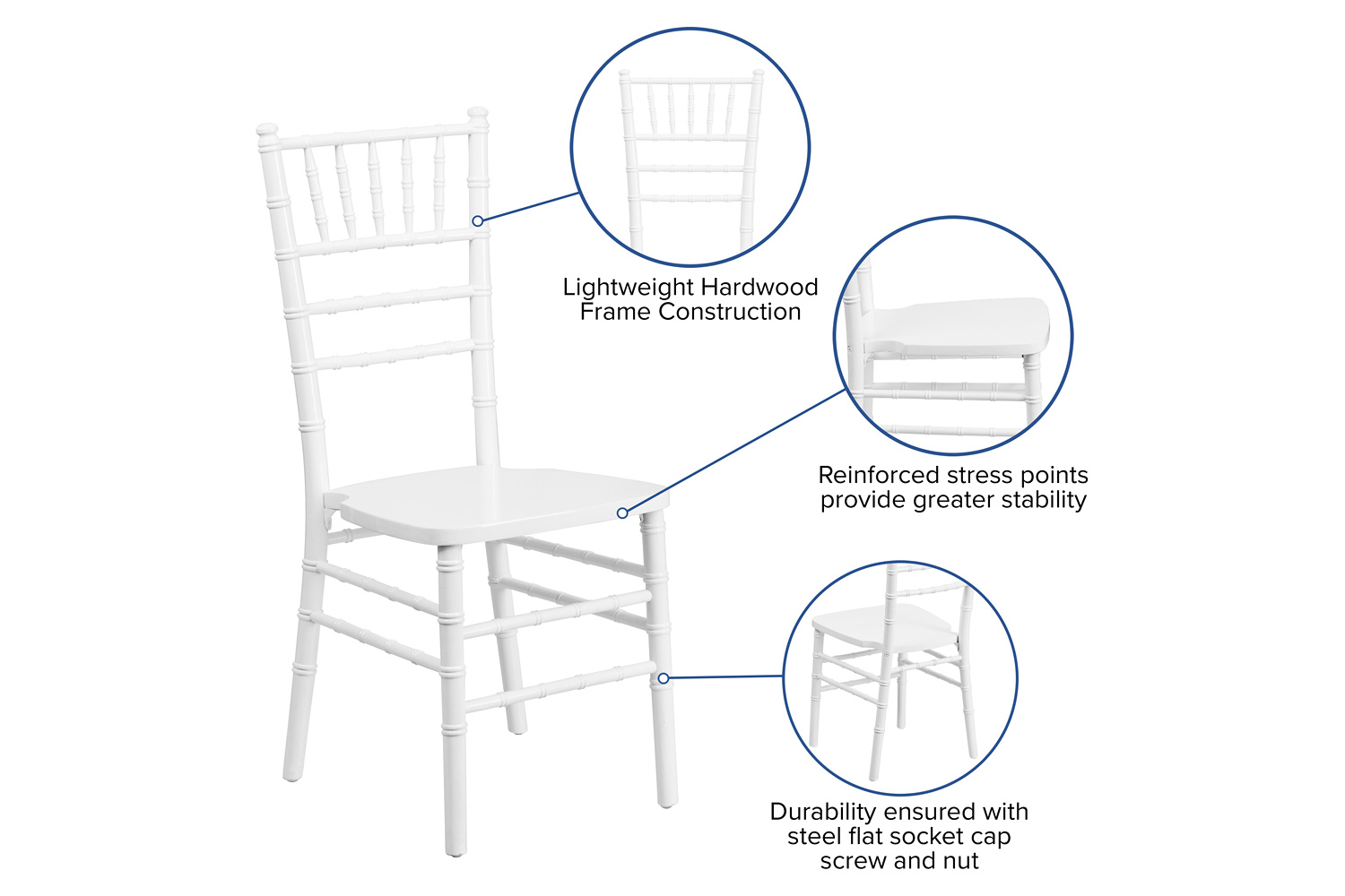 BLNK HERCULES Series Wood Chiavari Chair - White