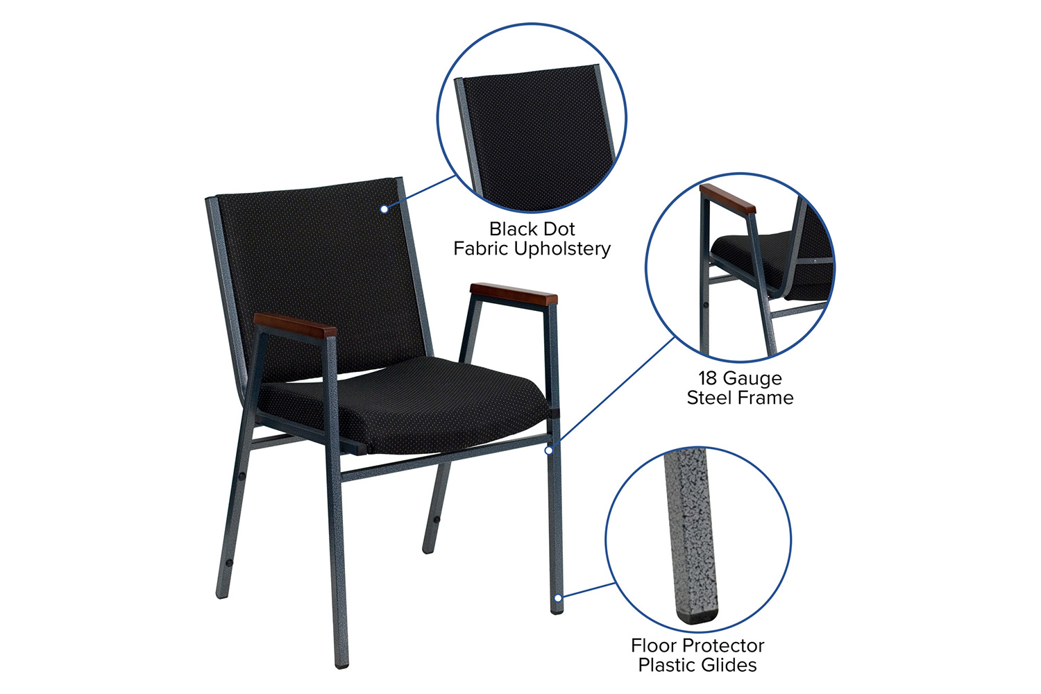 BLNK HERCULES Series Fabric Heavy Duty Stack Chair with Arms - Black Dot