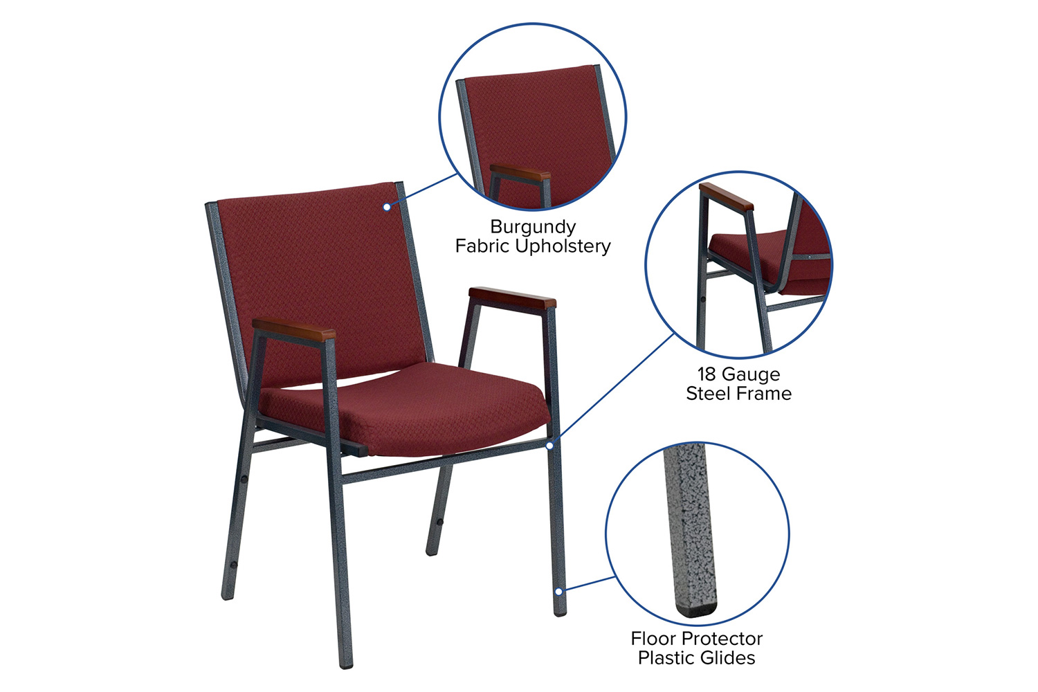 BLNK HERCULES Series Fabric Heavy Duty Stack Chair with Arms - Burgundy Patterned