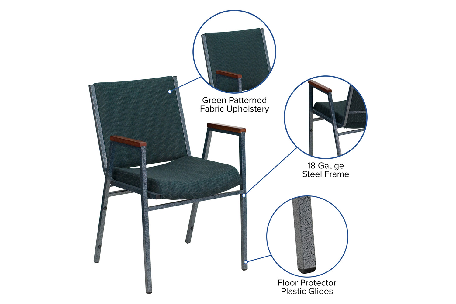 BLNK HERCULES Series Fabric Heavy Duty Stack Chair with Arms - Green Patterned