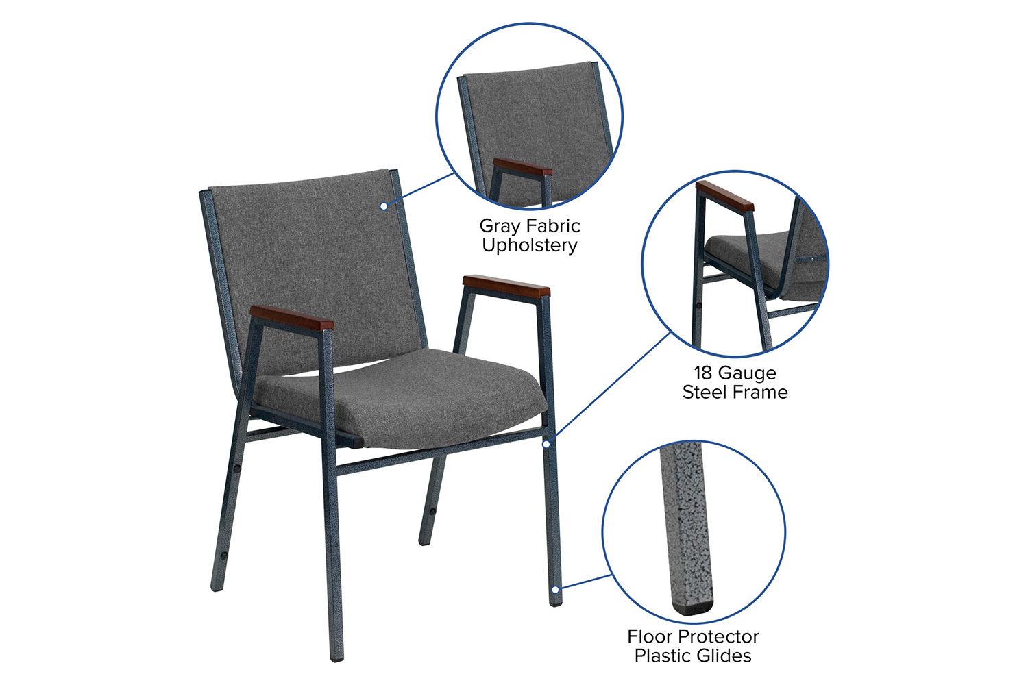 BLNK HERCULES Series Fabric Heavy Duty Stack Chair with Arms - Gray