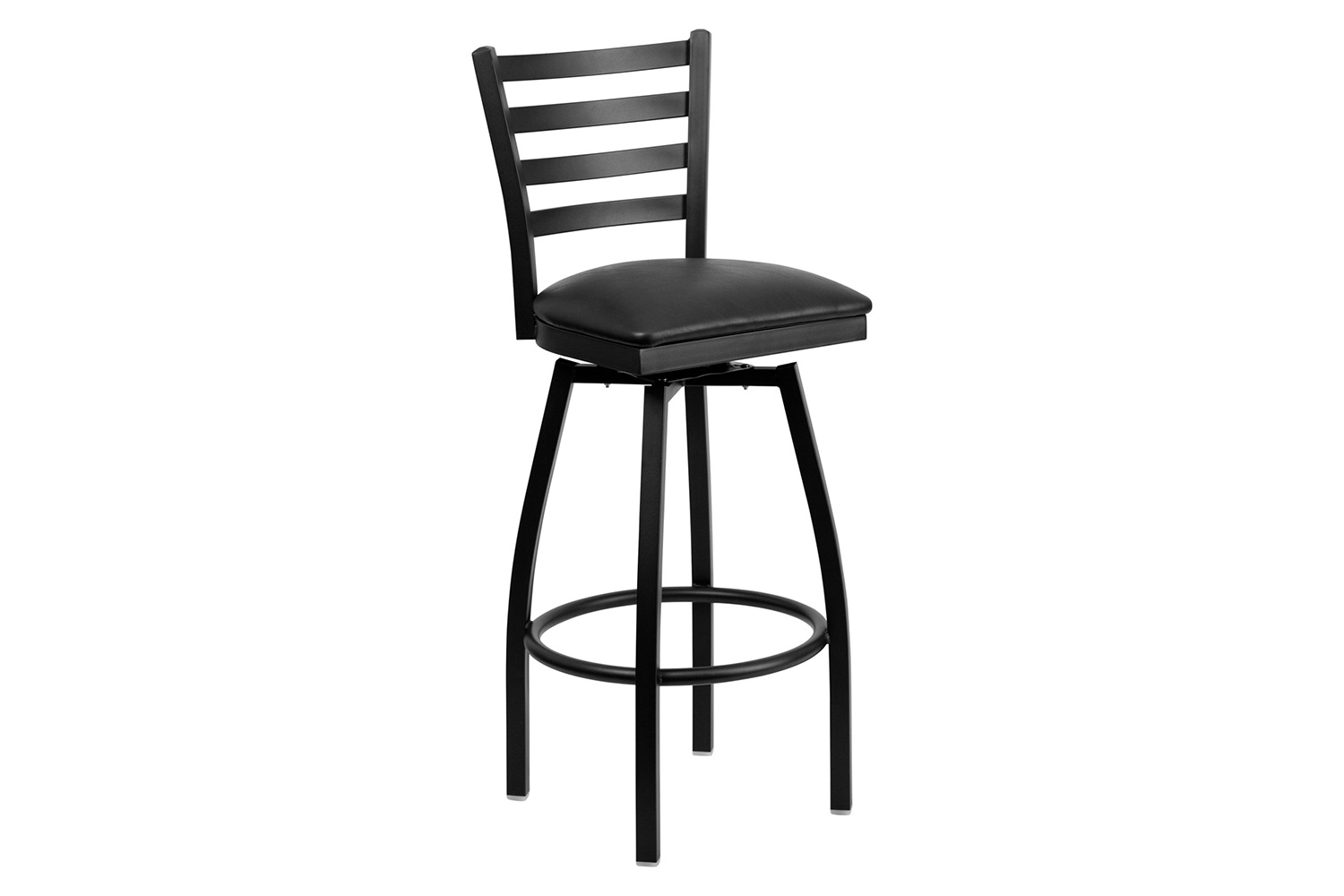 BLNK - HERCULES Series Black Metal Ladder Back Swivel Bar Stool with Vinyl Seat