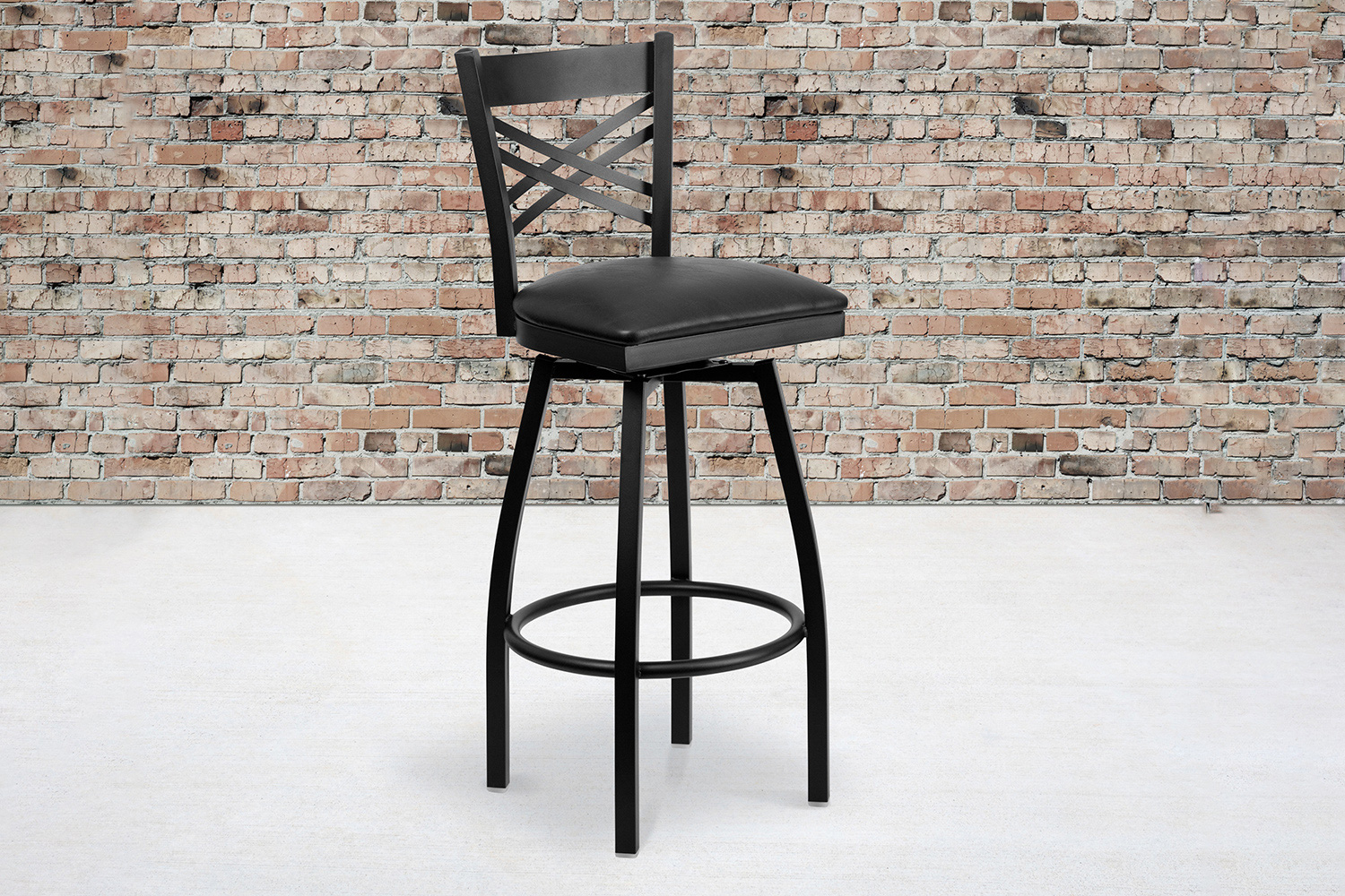 BLNK - HERCULES Series Black Metal "X" Back Swivel Bar Stool with Vinyl Seat