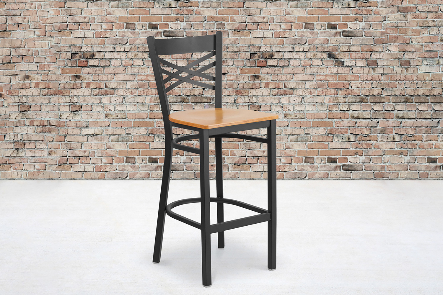 BLNK - HERCULES Series Black Metal "X" Back Restaurant Bar Stool with Wood Seat