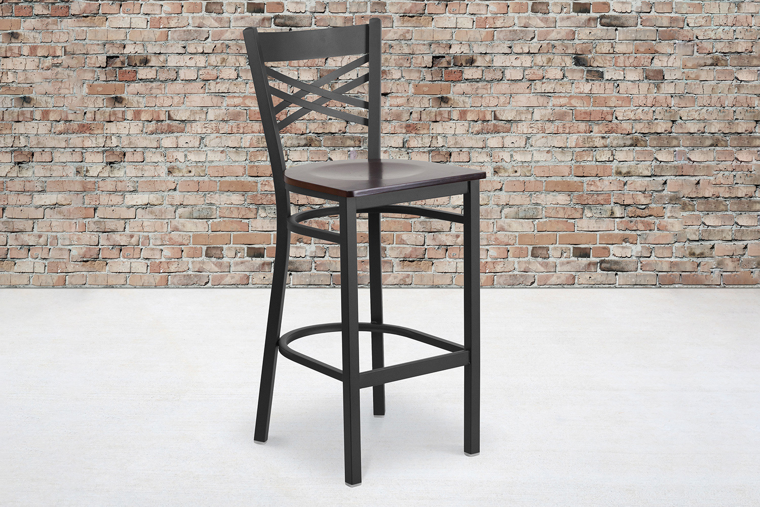 BLNK - HERCULES Series Black Metal "X" Back Restaurant Bar Stool with Wood Seat