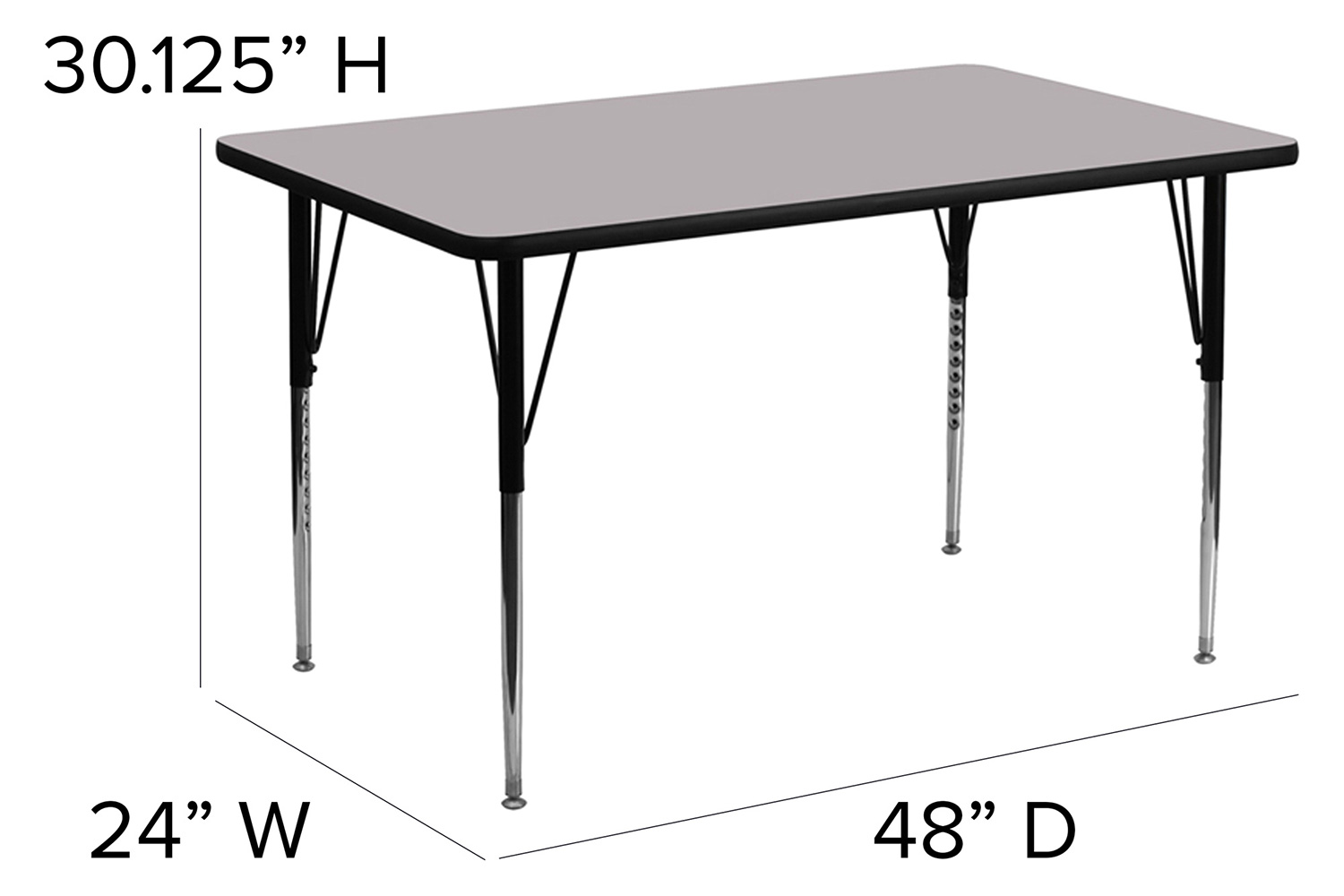 BLNK Wren Rectangular Thermal Laminate Activity Table - Gray, 24"W x 48"L, with Standard Height Adjustable Legs